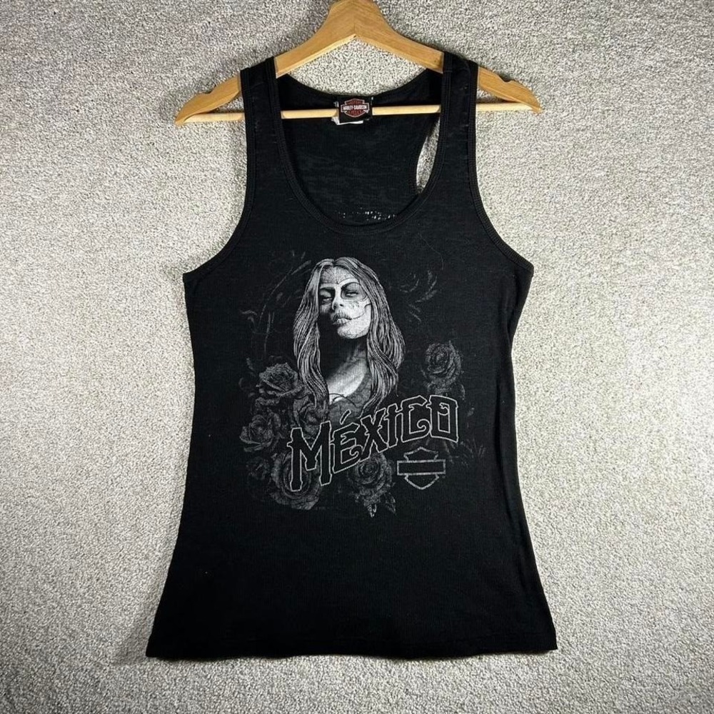 Women's Y2K Harley Davidson Mexico sugar skull girl baby doll fit tank top